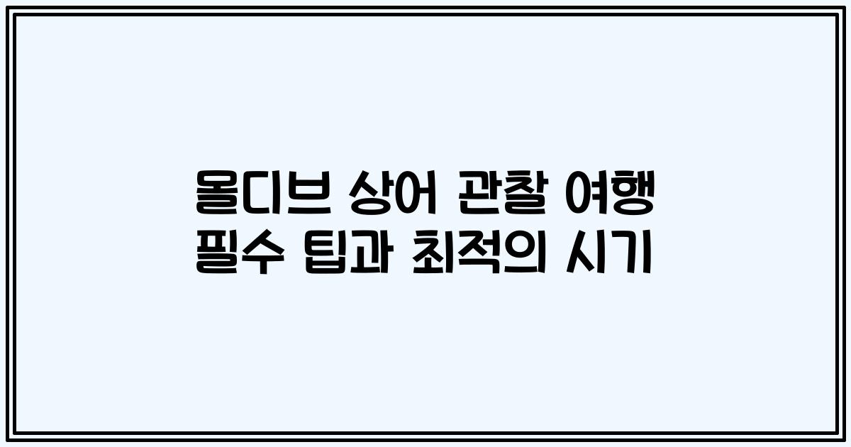 몰디브 상어 관찰 여행 필수 팁과 최적의 시기