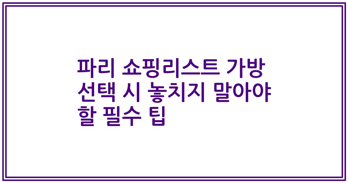 파리 쇼핑리스트 가방 선택 시 놓치지 말아야 할 필수 팁
