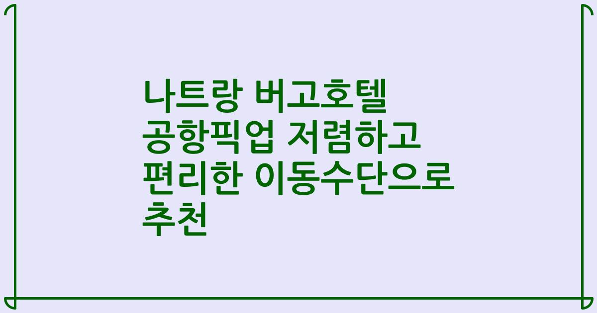 나트랑 버고호텔 공항픽업 저렴하고 편리한 이동수단으로 추천
